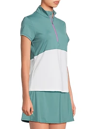 Chelsea Colorblocked Mock Turtleneck Zip-Front Top