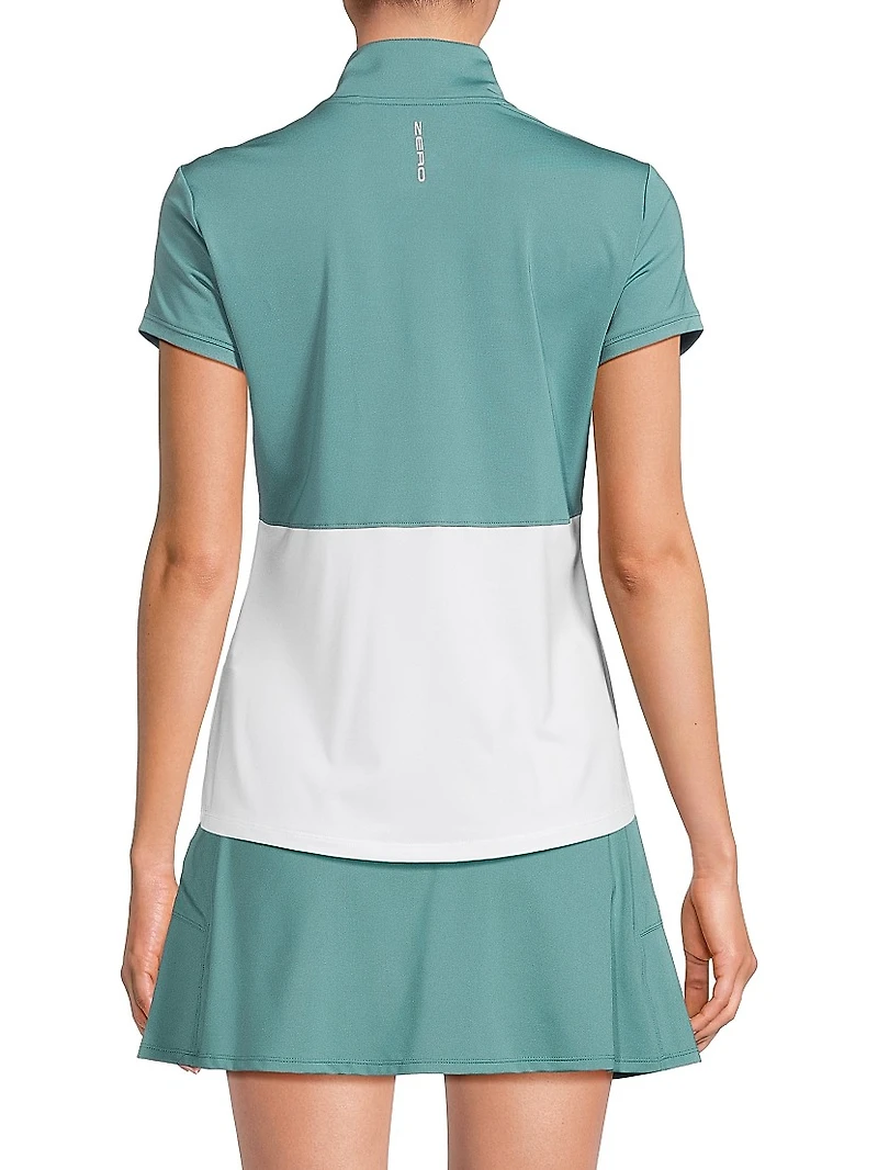 Chelsea Colorblocked Mock Turtleneck Zip-Front Top
