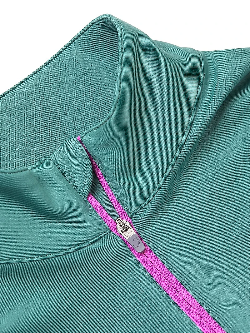 Chelsea Colorblocked Mock Turtleneck Zip-Front Top