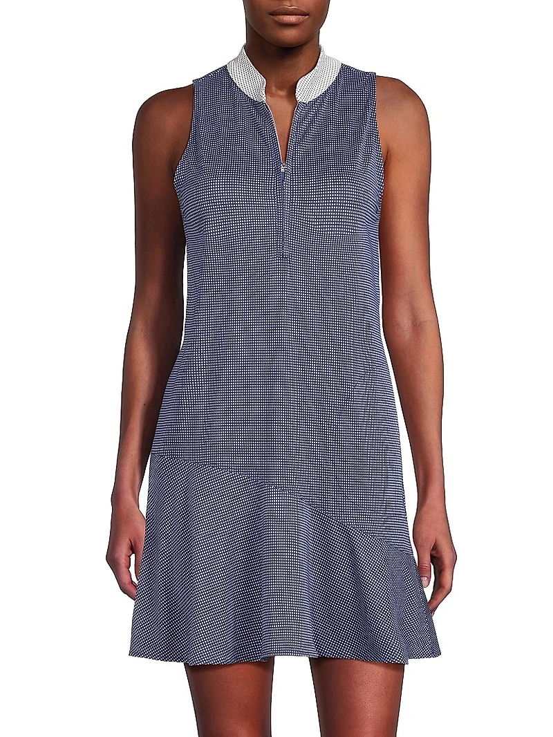 Izzy Micro-Dot Front-Zip Minidress