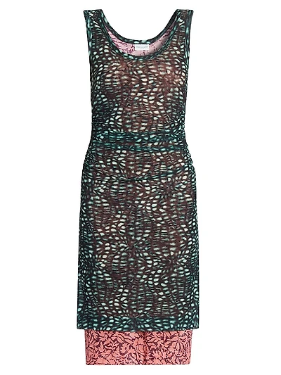 Abstract Semi-Sheer Stretch Knit Knee-Length Dress