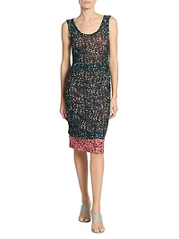 Abstract Semi-Sheer Stretch Knit Knee-Length Dress