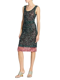 Abstract Semi-Sheer Stretch Knit Knee-Length Dress