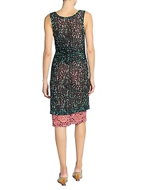 Abstract Semi-Sheer Stretch Knit Knee-Length Dress