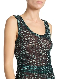 Abstract Semi-Sheer Stretch Knit Knee-Length Dress