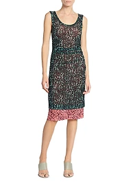 Abstract Semi-Sheer Stretch Knit Knee-Length Dress