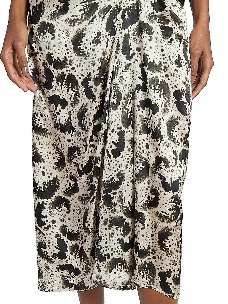 Sampa Draped Abstract Print Silk Midi-Skirt