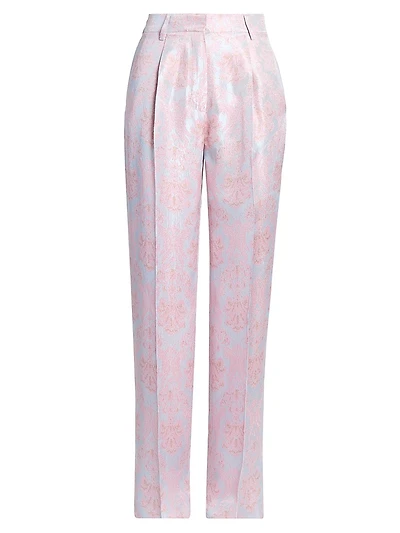 Portias Floral Jacquard Mid-Rise Wide-Leg Pants