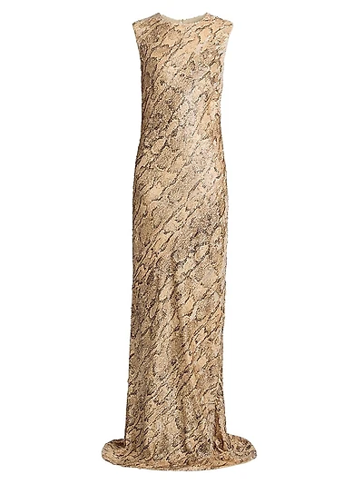 Depal Snakeskin Print Column Gown