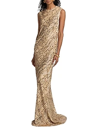 Depal Snakeskin Print Column Gown