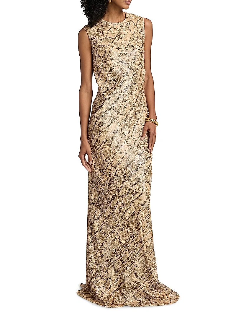 Depal Snakeskin Print Column Gown