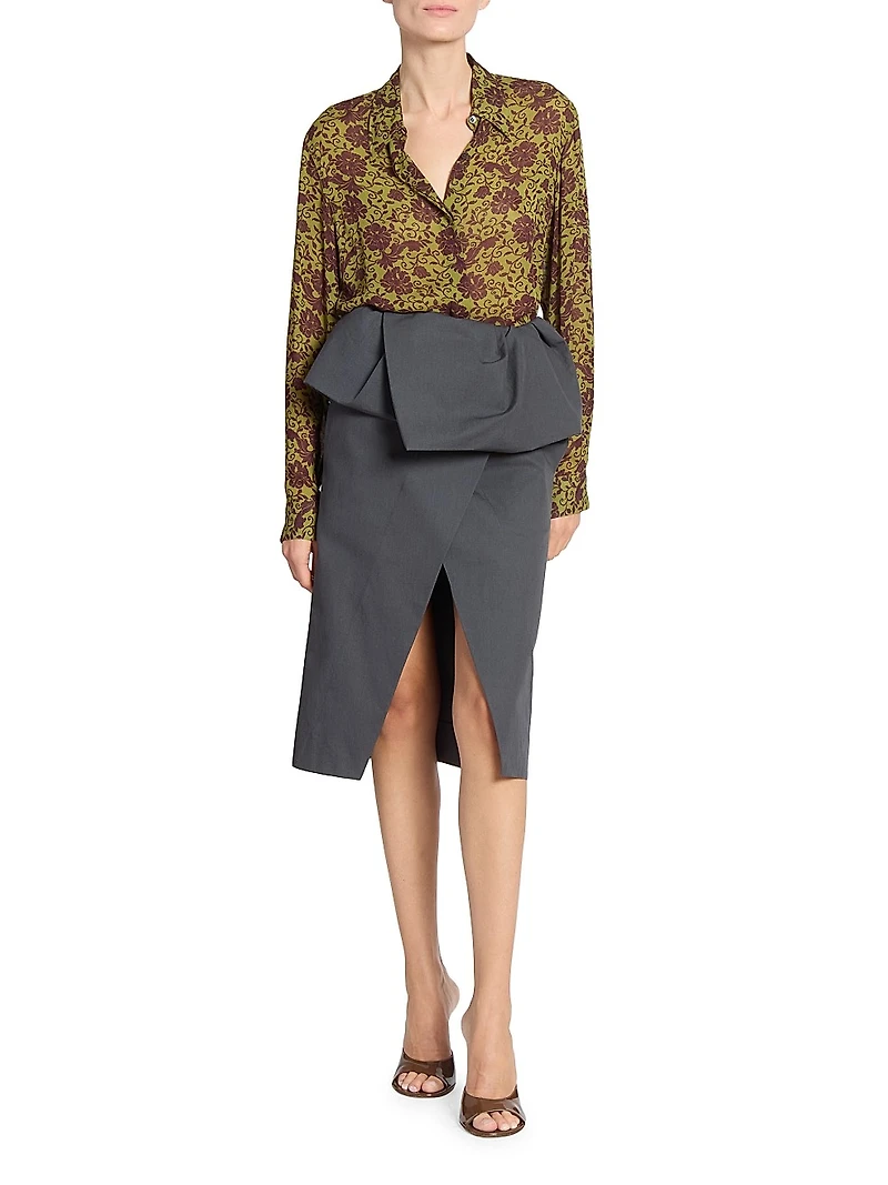 Santi Asymmetric Foldover Knee-Length Skirt