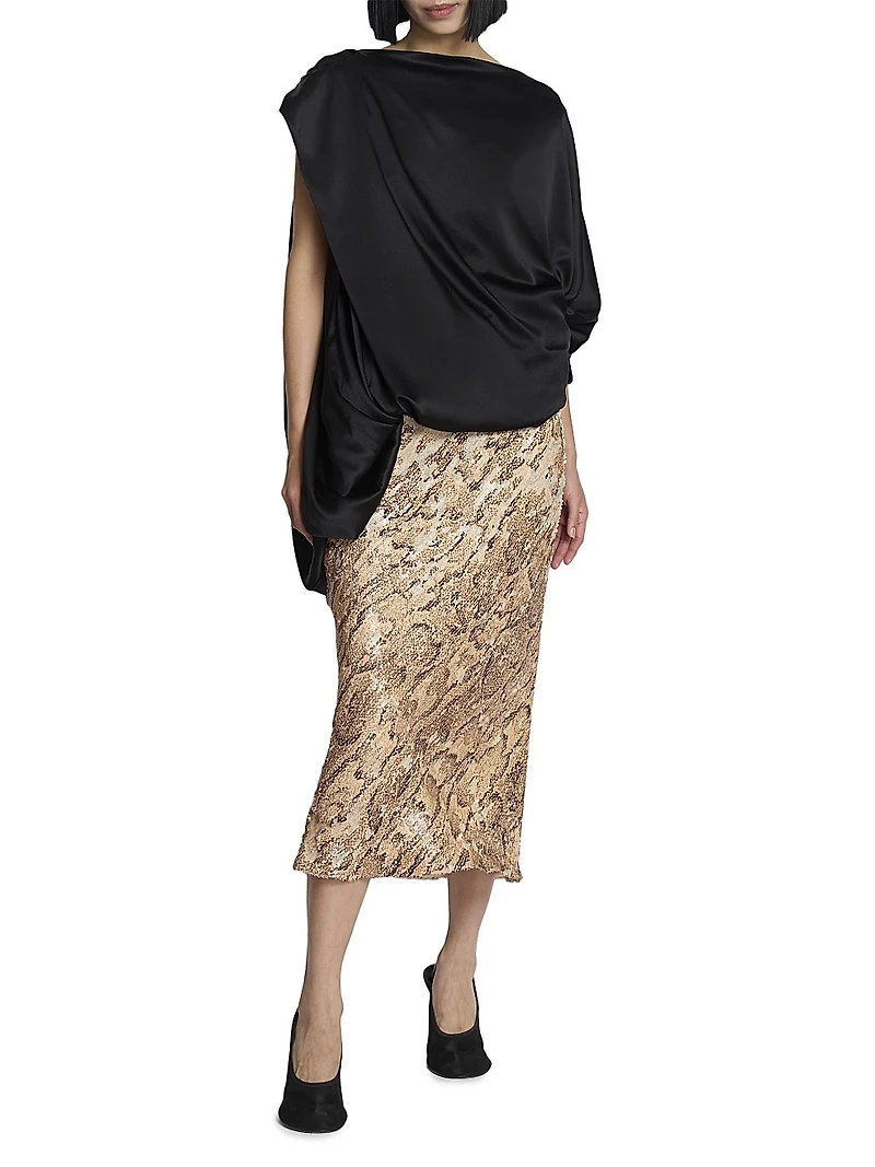 Calant Draped Stretch-Silk Top