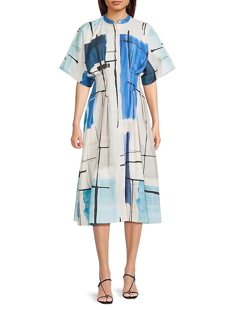 Abstract Painterly Cotton Shirtdress