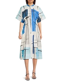 Abstract Painterly Cotton Shirtdress