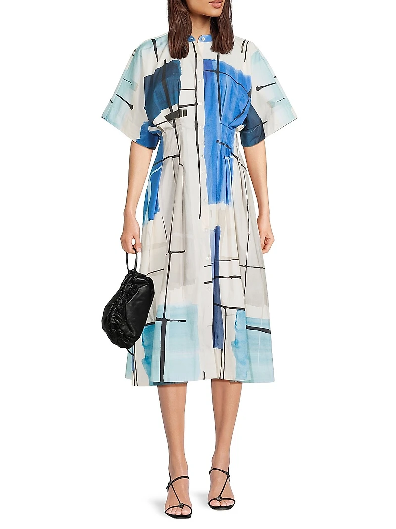 Abstract Painterly Cotton Shirtdress