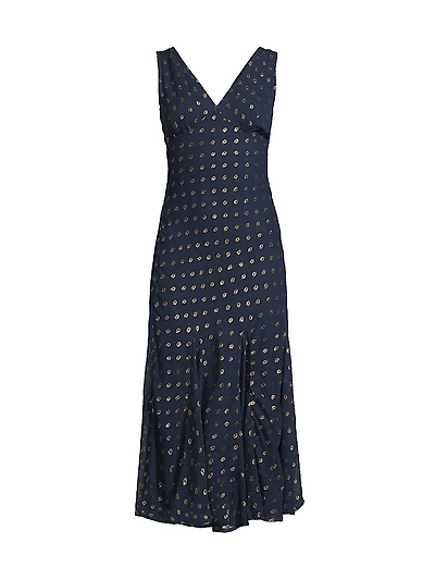 Clarette Metallic Dot Sleeveless Midi-Dress