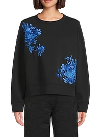 French Terry Floral-Embroidered Cotton-Blend Sweater
