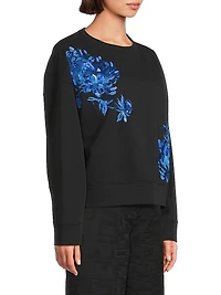 French Terry Floral-Embroidered Cotton-Blend Sweater
