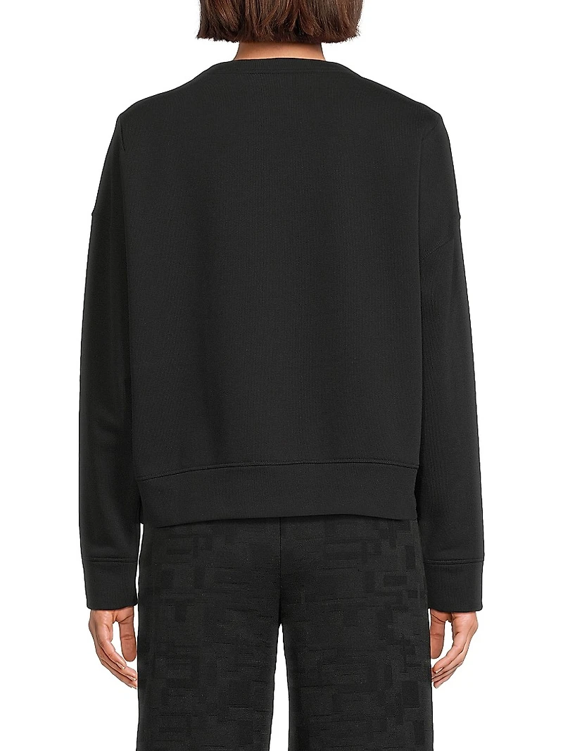 French Terry Floral-Embroidered Cotton-Blend Sweater