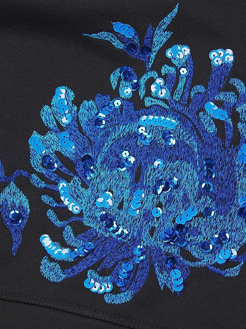 French Terry Floral-Embroidered Cotton-Blend Sweater