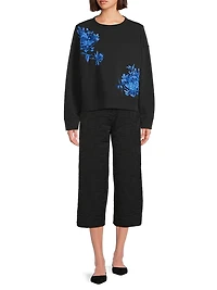 French Terry Floral-Embroidered Cotton-Blend Sweater