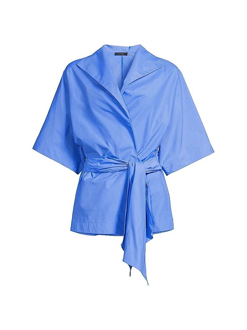 Techno Poplin Cotton-Blend Belted Wrap Top