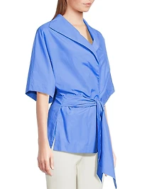 Techno Poplin Cotton-Blend Belted Wrap Top