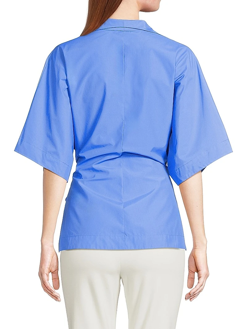 Techno Poplin Cotton-Blend Belted Wrap Top