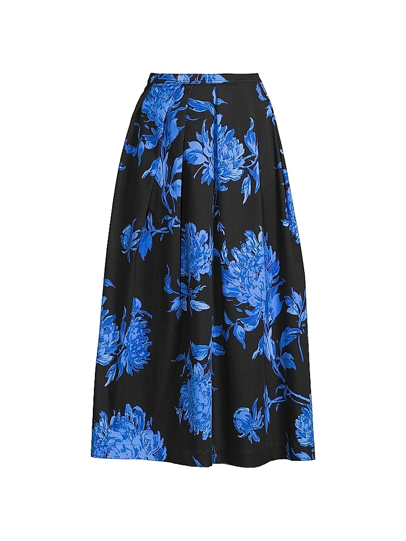 Miyako Floral Cotton-Blend Pleated Midi Skirt