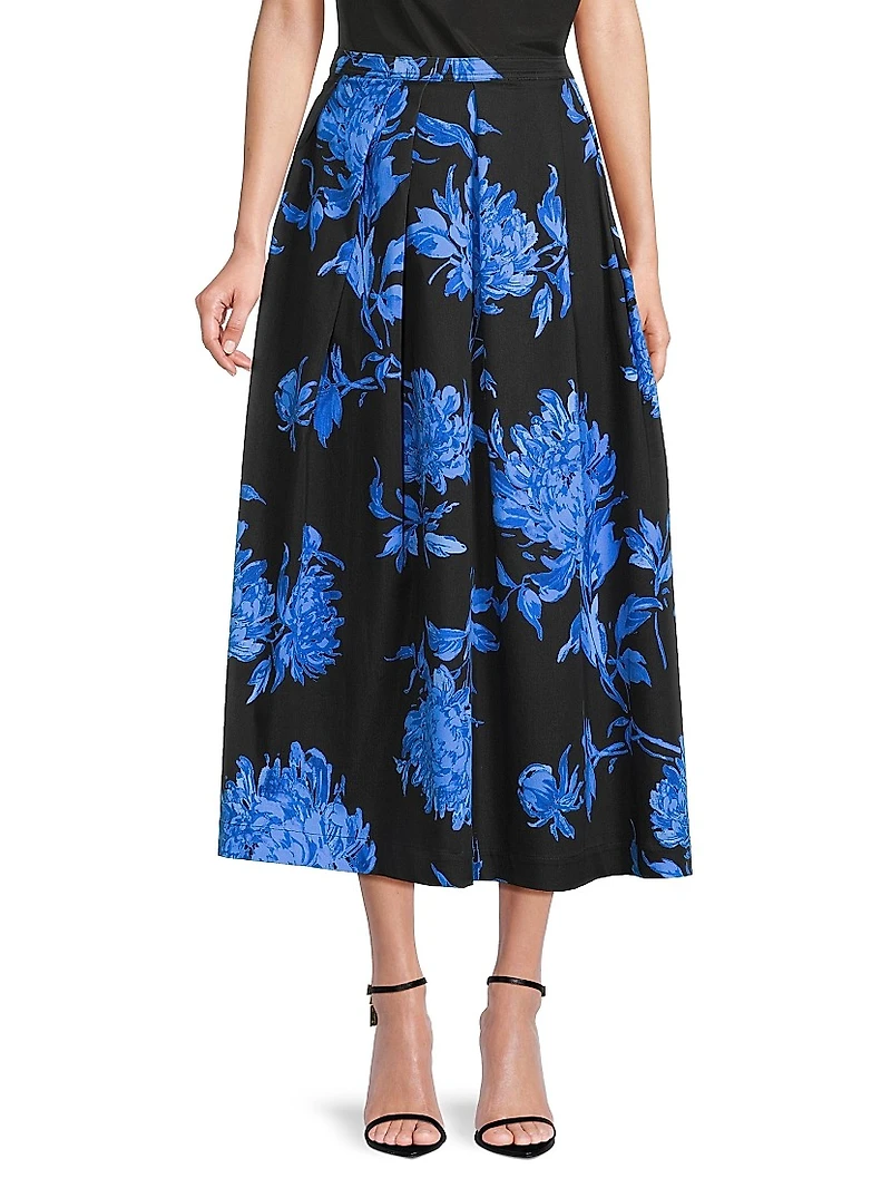 Miyako Floral Cotton-Blend Pleated Midi Skirt
