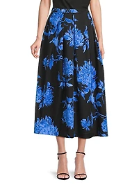 Miyako Floral Cotton-Blend Pleated Midi Skirt