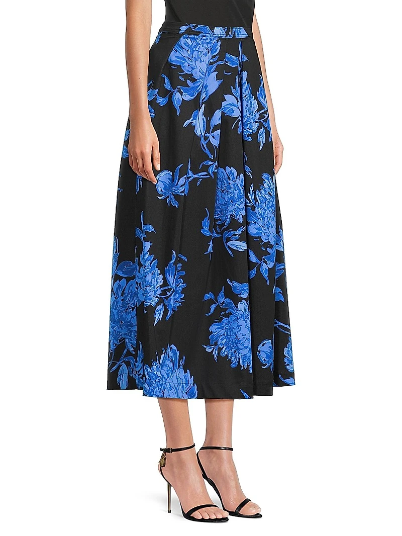 Miyako Floral Cotton-Blend Pleated Midi Skirt