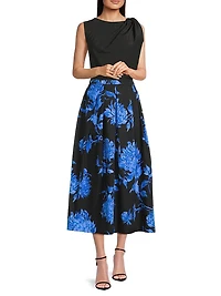 Miyako Floral Cotton-Blend Pleated Midi Skirt