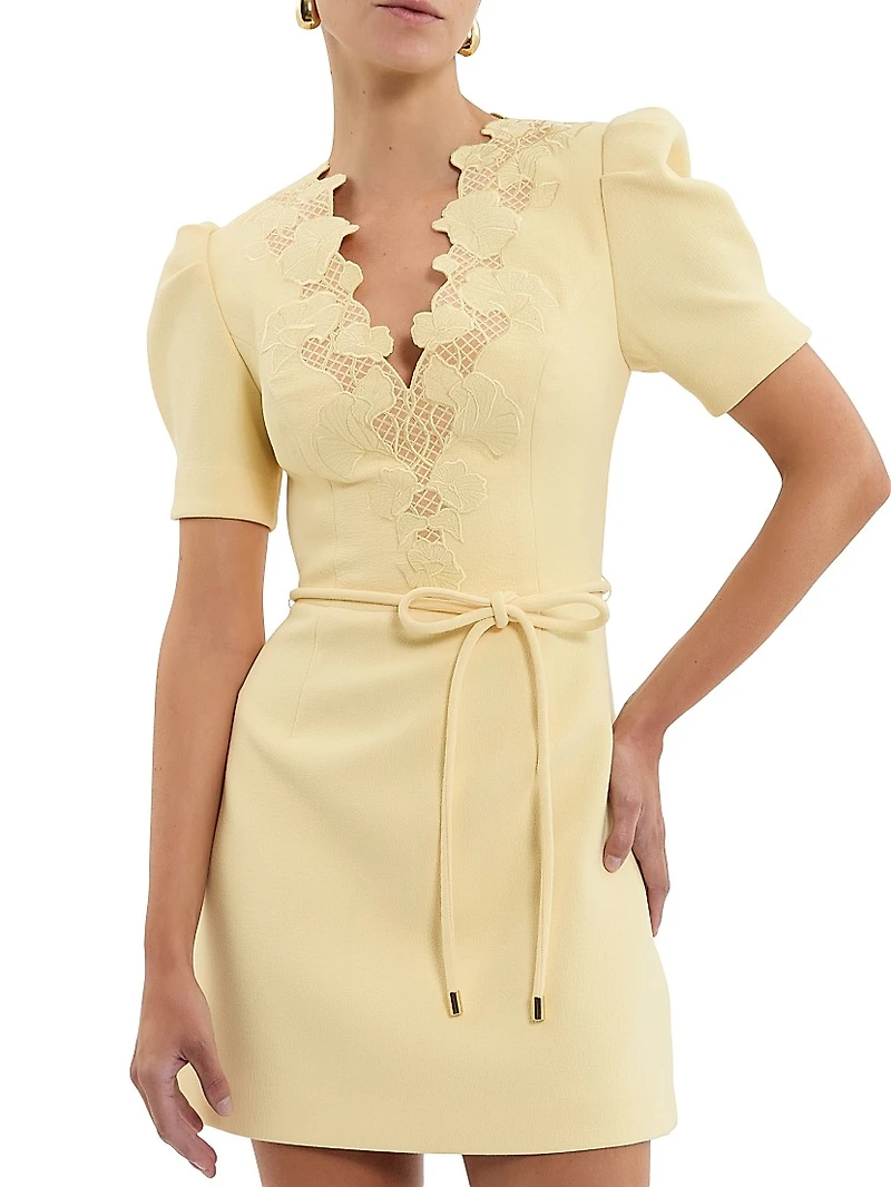 Lulu Lace-Trimmed Tie-Waist Minidress