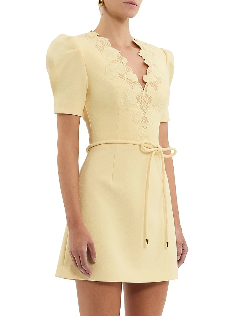 Lulu Lace-Trimmed Tie-Waist Minidress