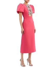 Posey Puff-Sleeve Midi-Dress