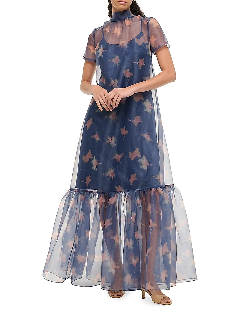 Calluna Ruffled Sheer Floral Organza Gown