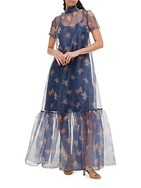 Calluna Ruffled Sheer Floral Organza Gown