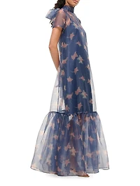 Calluna Ruffled Sheer Floral Organza Gown