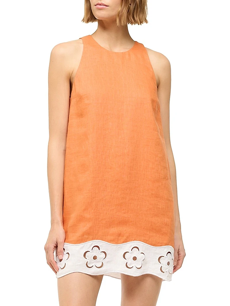 Mika Floral Eyelet-Trimmed Linen Shift Minidress