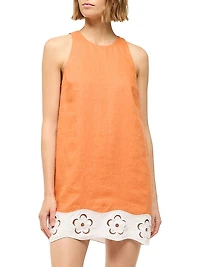 Mika Floral Eyelet-Trimmed Linen Shift Minidress