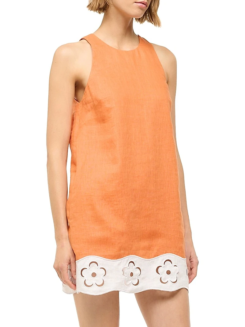 Mika Floral Eyelet-Trimmed Linen Shift Minidress