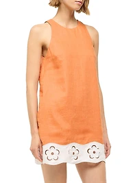 Mika Floral Eyelet-Trimmed Linen Shift Minidress