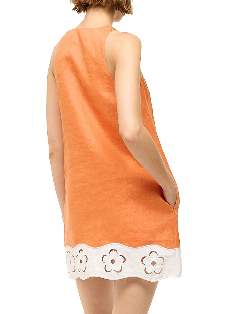 Mika Floral Eyelet-Trimmed Linen Shift Minidress