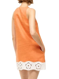 Mika Floral Eyelet-Trimmed Linen Shift Minidress