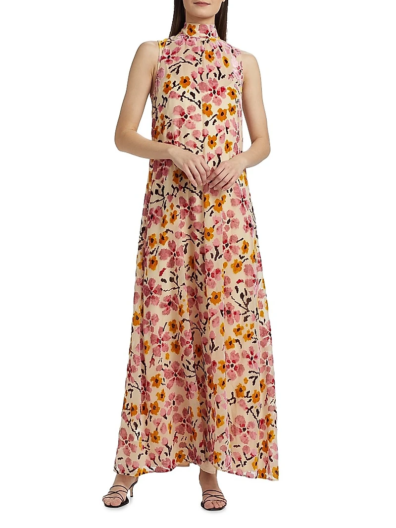 Albee Floral A-Line Sleeveless Maxi Dress