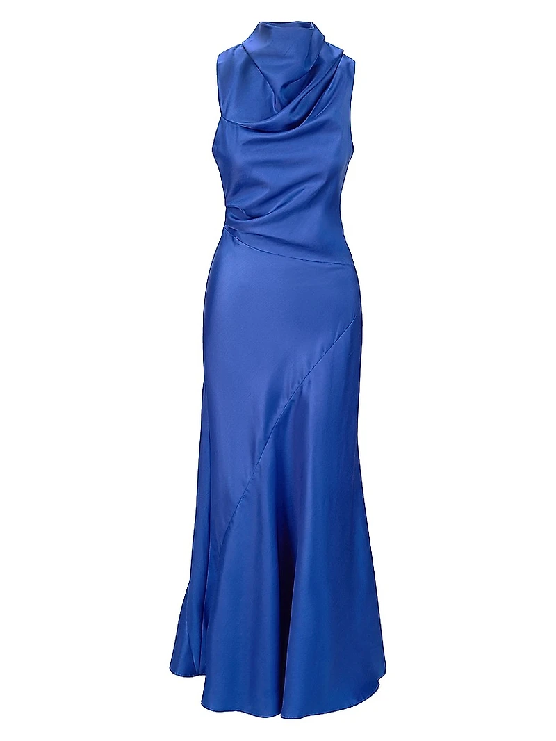 Frida Gathered Silk Cowlneck Gown