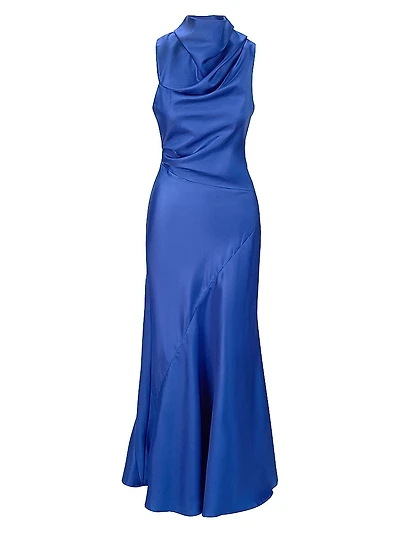 Frida Gathered Silk Cowlneck Gown