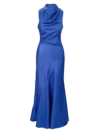 Frida Gathered Silk Cowlneck Gown